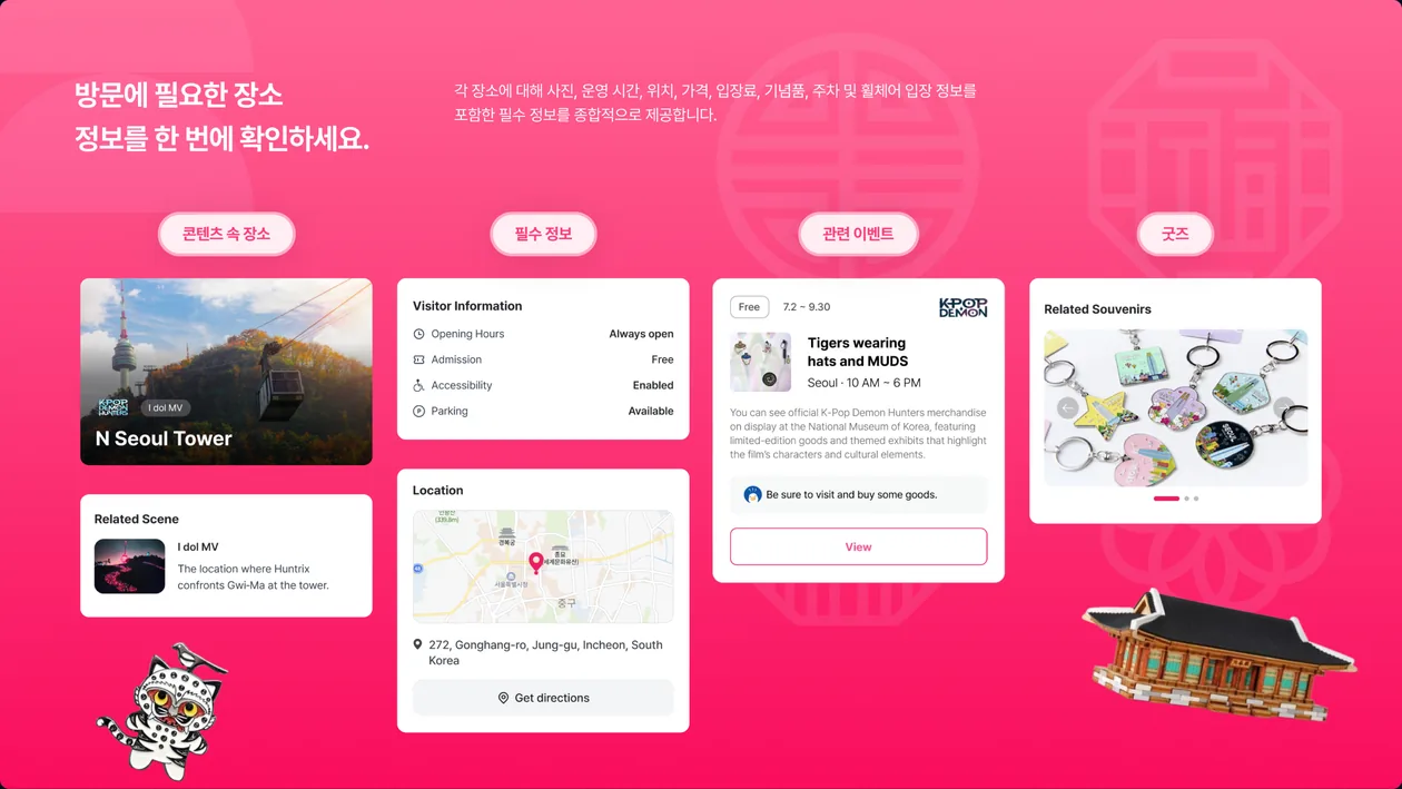 방문에 필요한 장소 정보를 한 번에 확인하세요. 상세 화면
